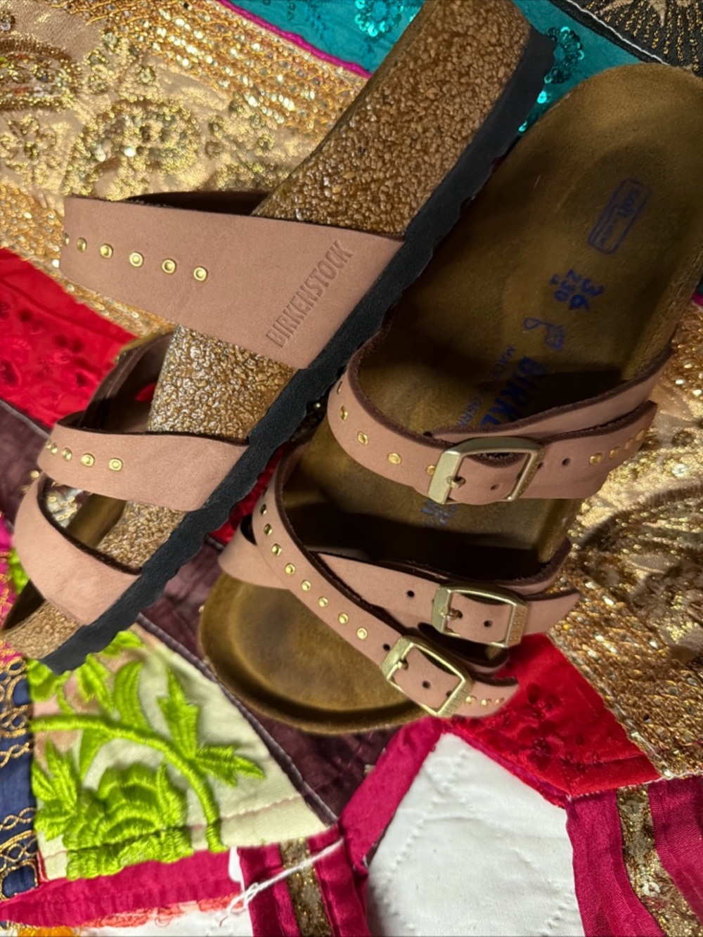 Birkenstock Old Rose Studded Triple Strap Buckle Sandals - Picture 15 of 16